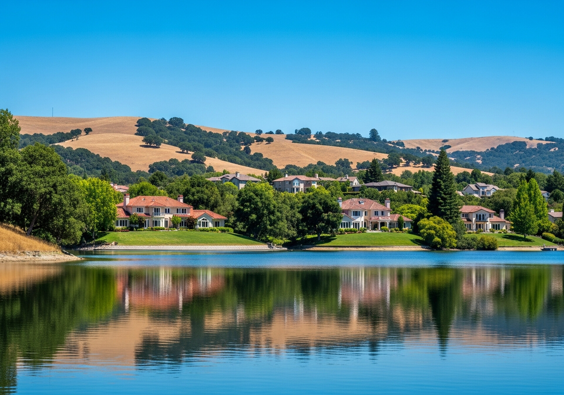 Hillsborough California luxury estate neighborhood with mature trees in San Mateo County