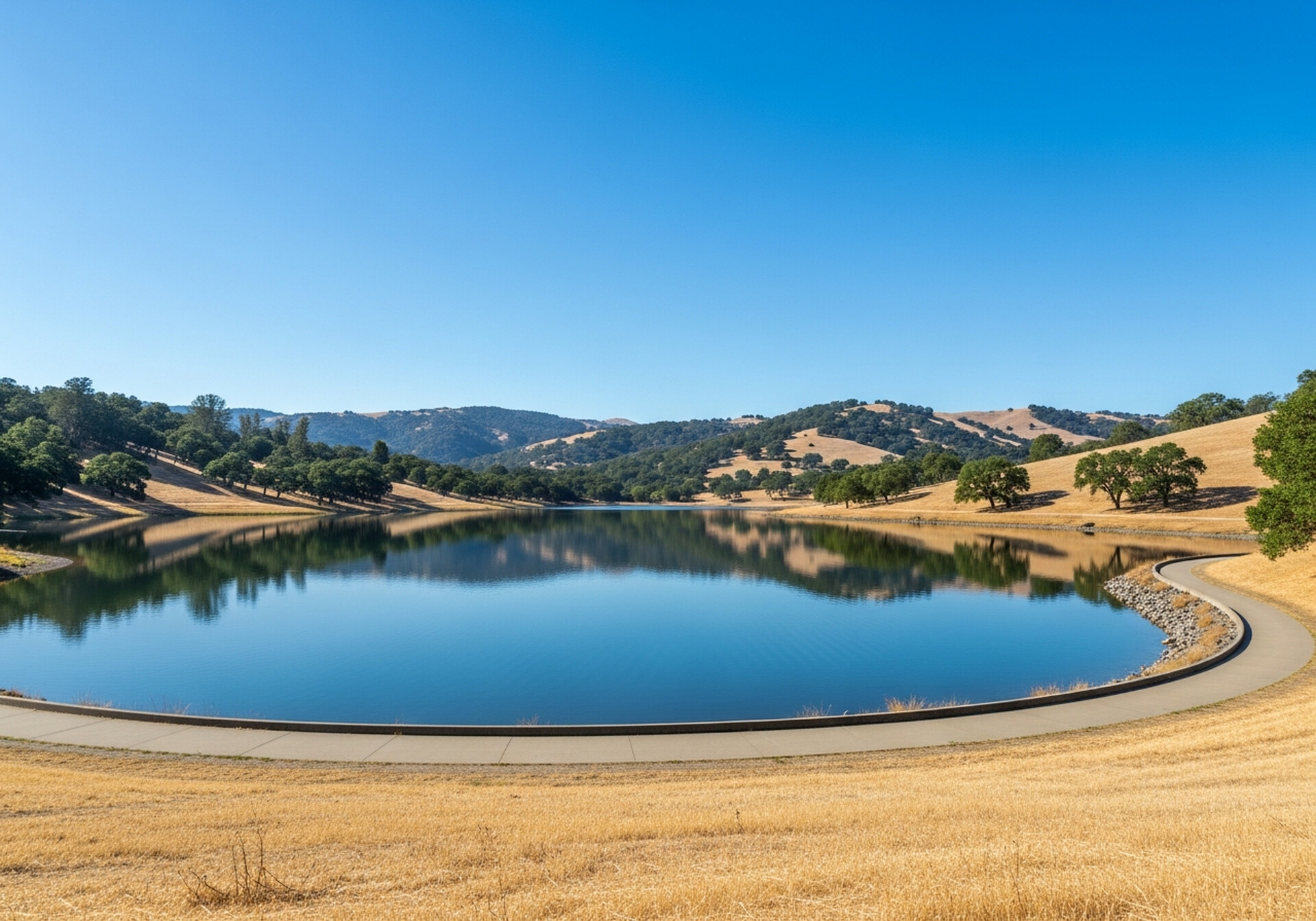 Lafayette California wooded hillside homes and reservoir