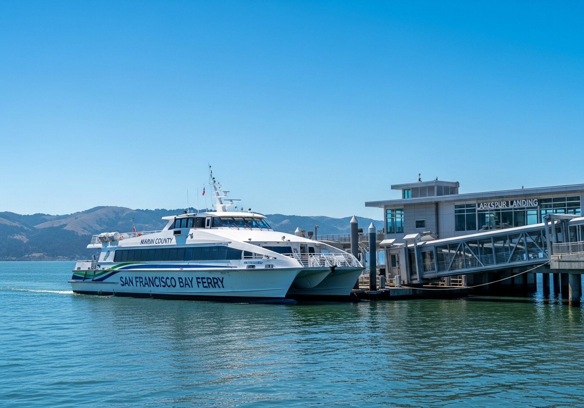 Larkspur California neighborhood with redwoods and ferry terminal