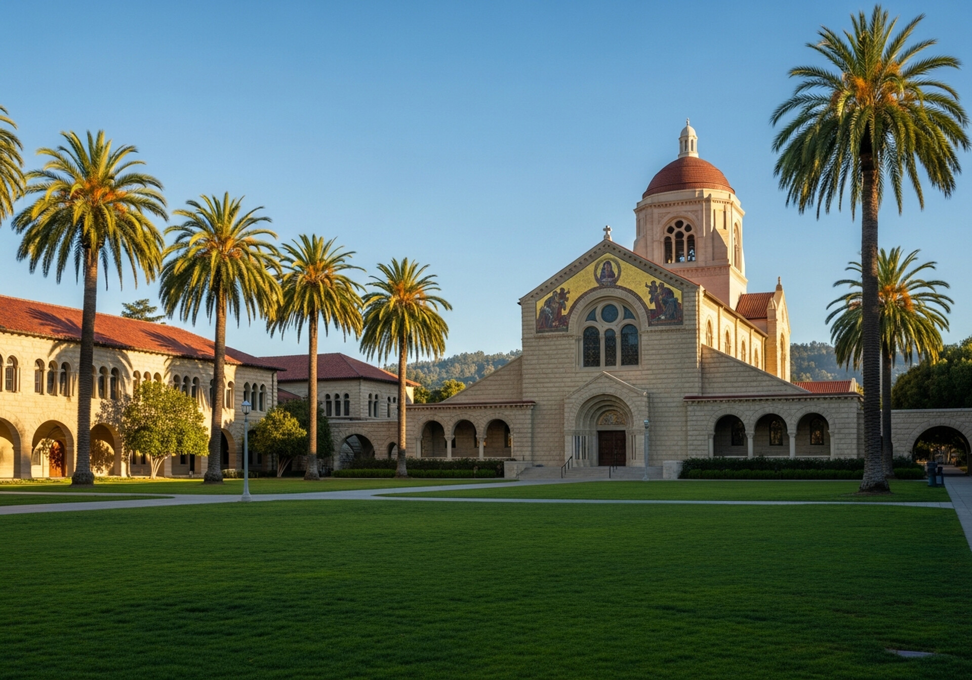Palo Alto California Stanford University campus and tree-lined residential streets in Santa Clara County