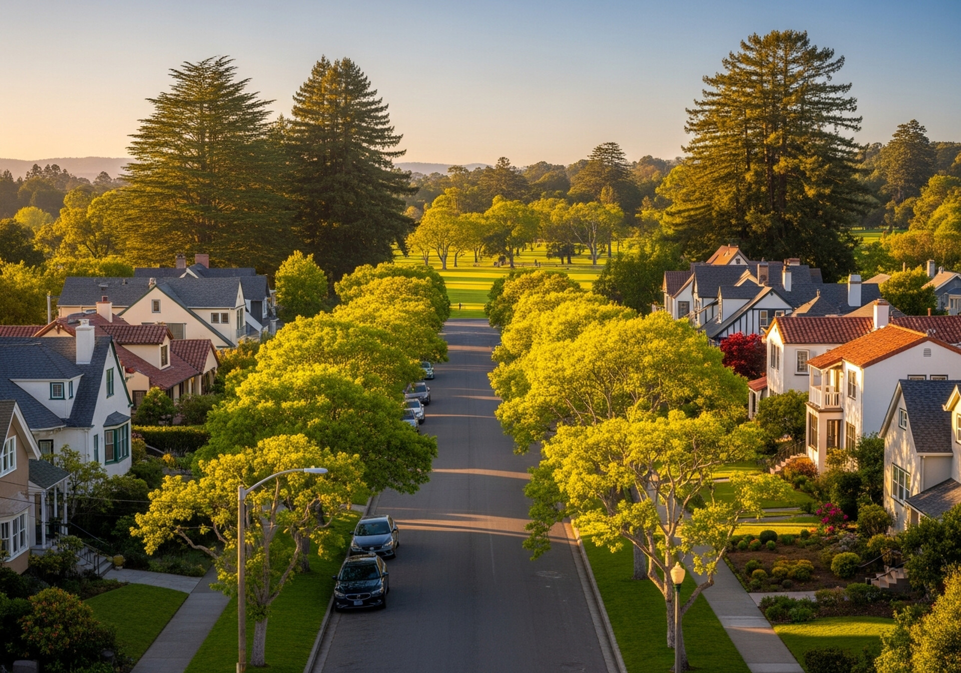 Ross California tree-lined residential neighborhood in Marin County