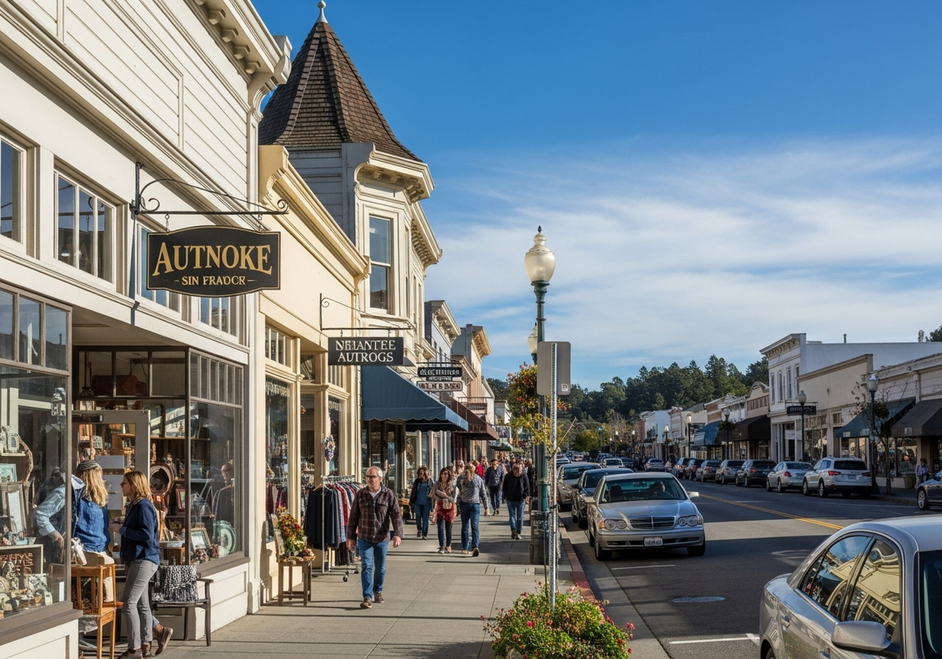 San Anselmo California small town downtown and hills