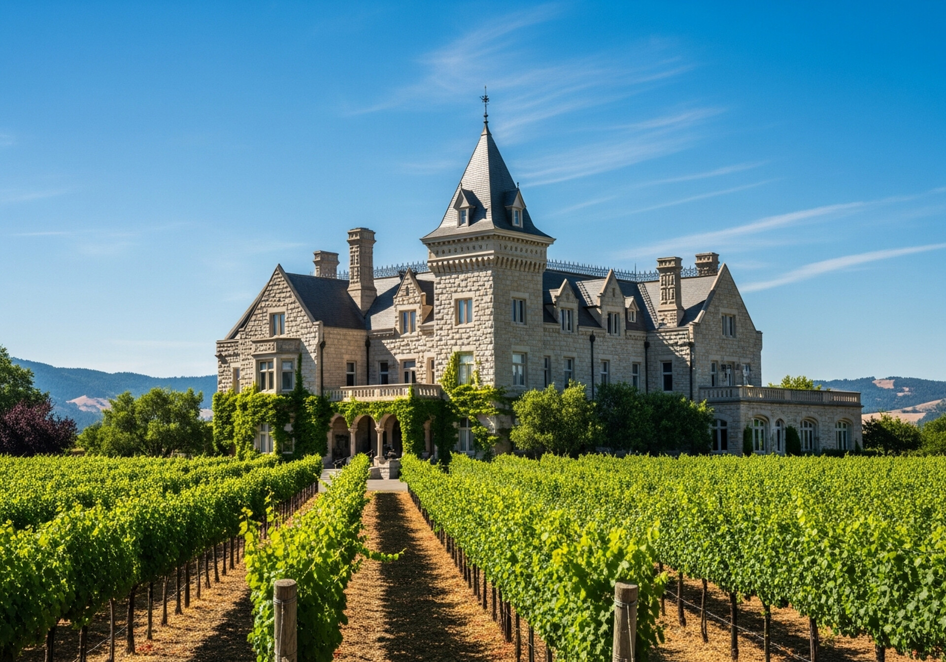 St. Helena California elegant wine country town on Napa Valley floor surrounded by vineyards