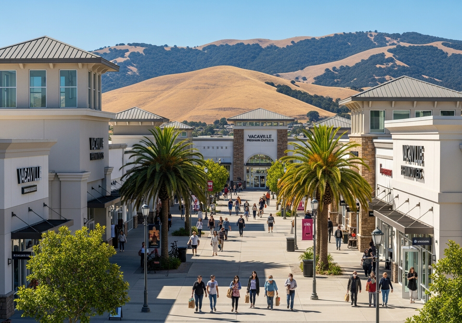 Vacaville California suburban city downtown with Cache Creek foothills backdrop in Solano County